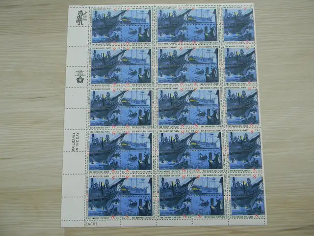 US Stamps - Boston Tea Party - full sheet
