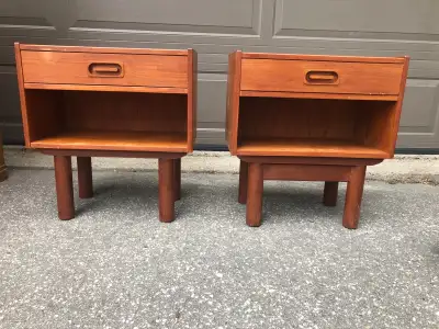 Pair of Dyrlund MCM teak nightstands, View more