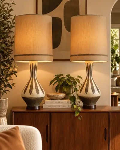 beautiful pair of vintage MCM creative Quartite lamps , View more