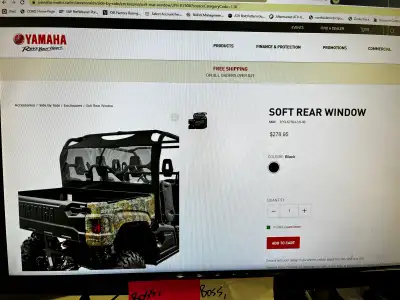 In stock accessories are on sale. New soft rear window for Yamaha Viking and Viking VI all model yea...