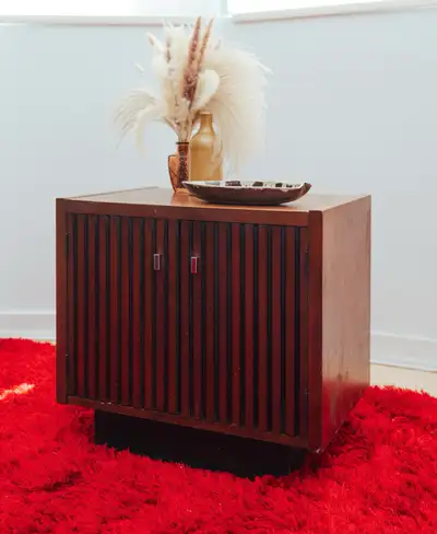 Brutalist Slatted Walnut Storage Cabinet, View more