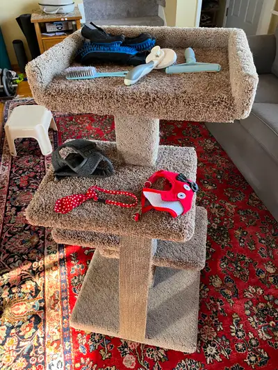Cat perch, scratcher and assorted cat toys/stuff, View more