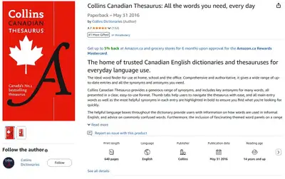 Collins Canadian Thesaurus  Brand New and Never Used, View more