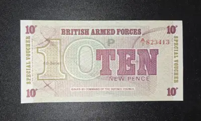 1972 British Armed Forces Crisp Paper 10 Pence Bill, View more