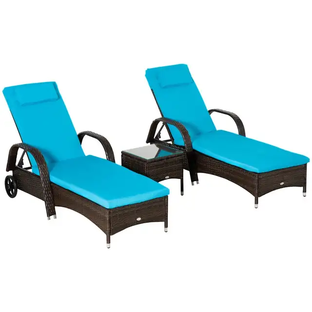 3 Pieces Wicker Patio Lounger Set with Table, PE Rattan Outdoor in Chairs & Recliners in Markham / York Region - Image 3