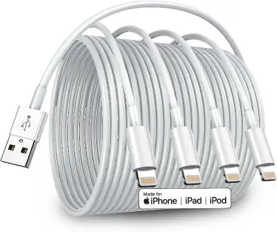 USB to Lightning MFI Cables - 6FT, 2.4A - 4 Pack- Brand New, View more