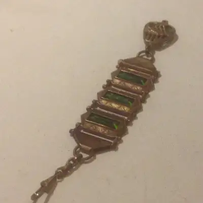 Antique Pocket Watch Chain Green Art Glass Fob