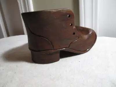 VINTAGE 5" L X 3 1/2" H X 3" W Hand Carved Work Boot Tea Candle, View more