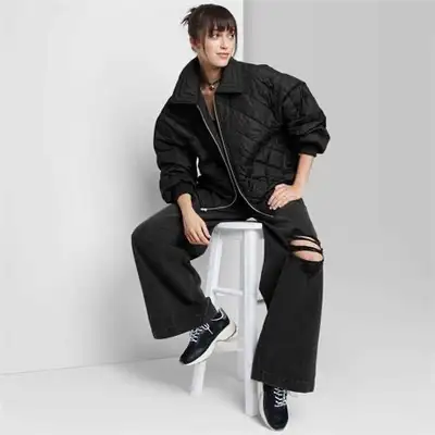 Wild Fable Women' Nylon Quilted Bomber Jacket Black sz S, View more
