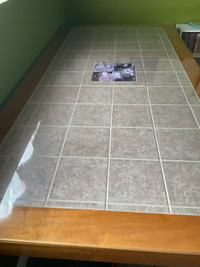 Hand crafted  table with glass top center tile can be changed 