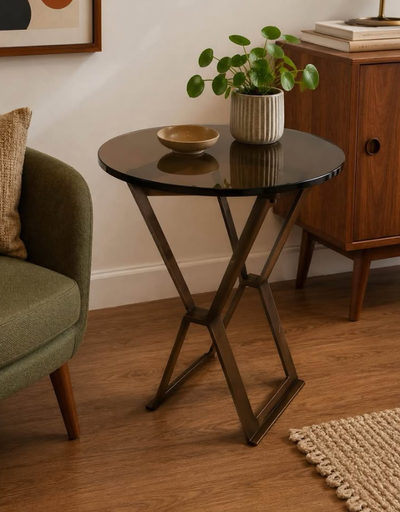 Modern Glass Top Side Table – Brushed Bronze Base, View more