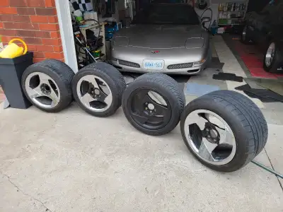 Tires are in great shape, lots of tread left. Just went with 18 inch rims. Rims had plastic dip on t...