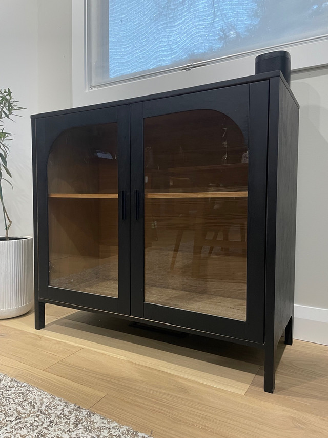 Black Wooden Buffet with Glass Doors in Hutches & Display Cabinets in Peterborough - Image 2
