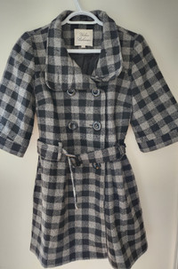 Women's Black and Light Grey Checkered Peacoat / Trenchcoat