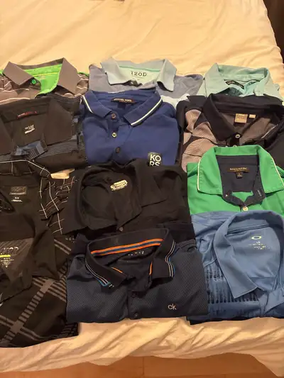 Elevate your golf game with this lot of men's golf shirts, featuring a variety of brands, sizes, and...