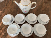 8 Ounce Porcelain Tea Cups and Saucers Set with Tea Pot (7 Sets)