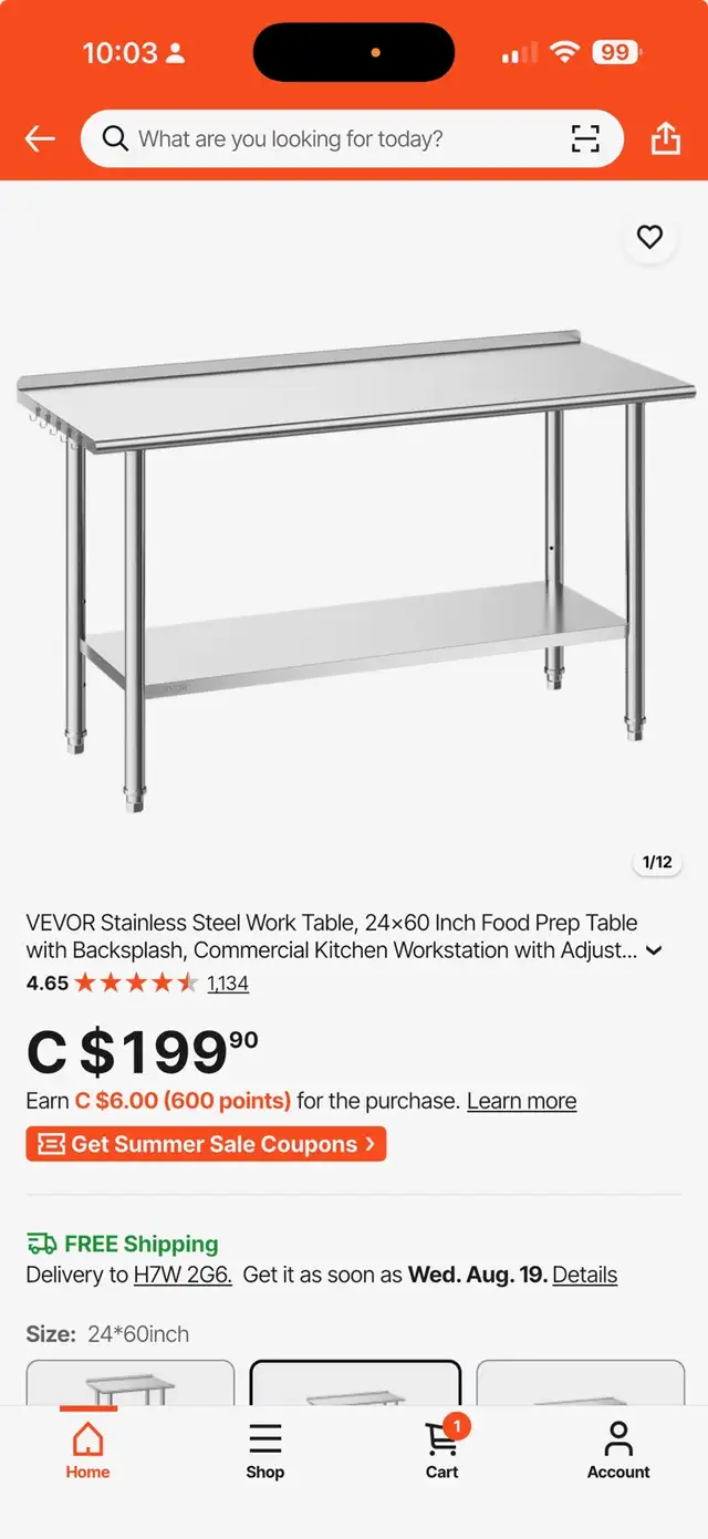 Stainless steel table