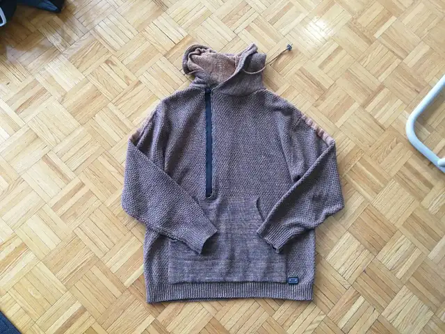 Men's Large Brown Knitted Hoodie Sweater with Unique Zipper62863729355523122