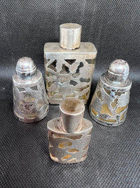 925 sterling four pieces, salt and pepper shaker plus two perfum