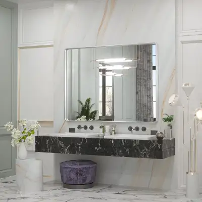 TETOTE 48 x 36 Inch Silver Mirrors for Bathroom, Brushed Silver, View more