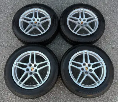 Wheels: Silver 18 Inch OEM Fitment: 95B Macan Base / S (2015-2024) Quantity: 4 (Staggered) Tire Pres...