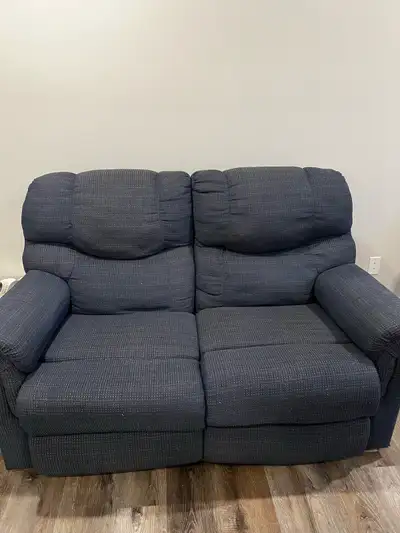 For Sale: Blue Fabric Reclining Loveseat, View more
