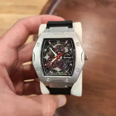 Huge Brutal Men's Metal Watch with a black rubber strap, View more