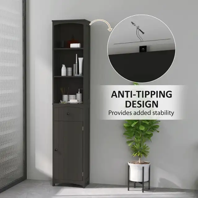 Black 67" Tall Bathroom Cabinet Storage Organizer, Tall Cabinet  in Bookcases & Shelving Units in Markham / York Region - Image 6