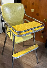 Vintage 1950s high chair chrome & yellow