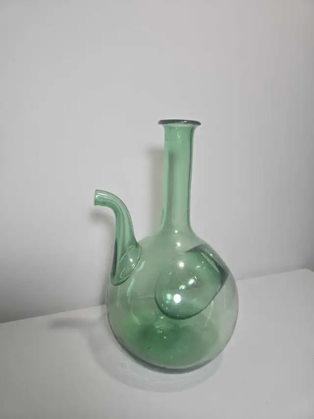 Vintage Hand Blown Green Glass Porron / Decanter