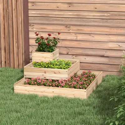 Outdoor Elevated Planter Box, 3-Tier Wooden Raised Garden Bed for Vegetables, Flowers and Herbs, 43....