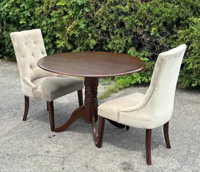 Solid Wood Drop Leaf Dining Table Set with 2 Tufted Chairs, View more
