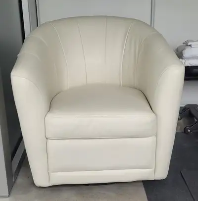 Natuzzi ivory-cream genuine true leather 360 swivel chairs x 2, View more