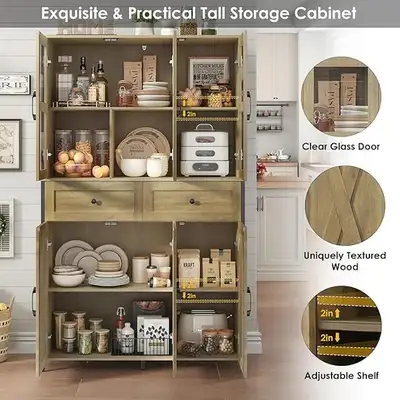 Brand New 41.3” Large Pantry Cabinet w. Clear Glass Doors $279, View more