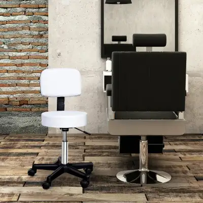 Swivel adjustable Rolling Stool with Back, PU Leather  , View more