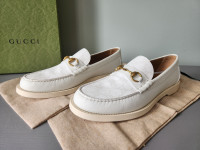 BRAND NEW UNWORN Gucci Men's Loafers Size 10.5 White + Gold