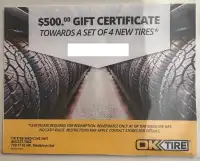 OK Tire gift certificate $500.00 Value