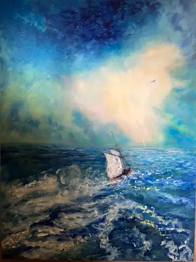 “Guided Throught the Tempest”, oil on gallery canvas, 30x40x1.5, by local artist (seller) * Medium:...