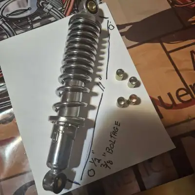 amotisseur petite moto neuf chrome longeur centre a cetre 11"pouces boltage 1/2" ou3/8" an changent...