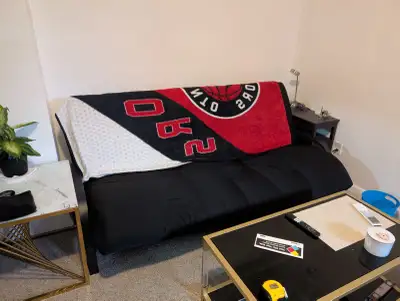 Futon - 1 year used - with 2 mattresses (extra padding!), View more