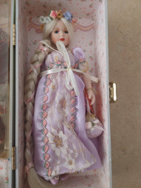 FIRST $70 ~ Vintage NEW Porcelain Rapunzel Music Trunk Doll