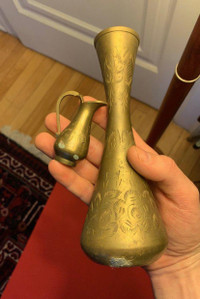 Vintage brass vase and mini pitcher 