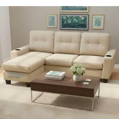 Beige Reversible Sectional Sofa with Cup Holder, View more