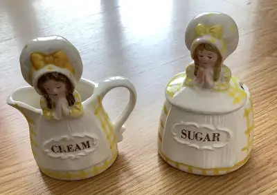 Vintage Kitchen Prayer Cream & Sugar, Adorable  Girls in Bonnets, View more