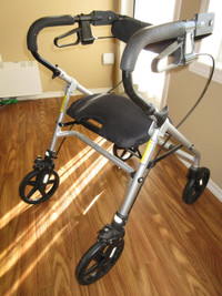 Mobility Walker With Seat, 4 Wheels + 2 Brakes