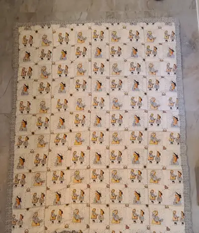 Handmade Holly Hobbie-style quilt / coverlet, View more