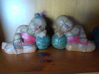 Hand-carved Thai dolls.  Baby girl and boy.
