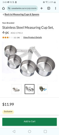 New Stainless Steel Measuring Cup Set  4-pc