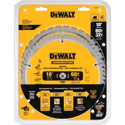 New! DeWalt 2-Pack 10" 60 Tooth & 32 Tooth Saw Blades Combo Pack