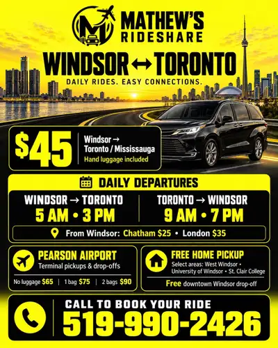 ❌✈️❌9am & 7pm DAILY TORONTO ↔️ WINDSOR ☎️5199902426, View more